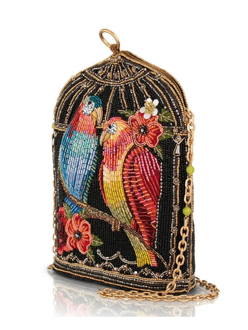 Mary Frances Beak To Beak Crossbody Handbag Love Bird Floral Bag Black Purse NEW